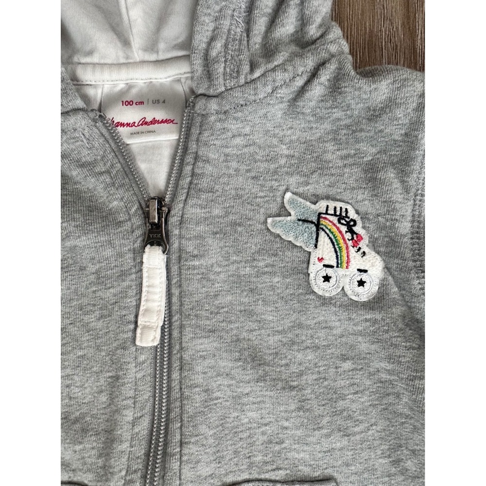 Hanna Andersson Girls Gray Rainbow Roller Skate Zip Up Hoodie Sweatshirt Size 4 - Picture 3 of 4